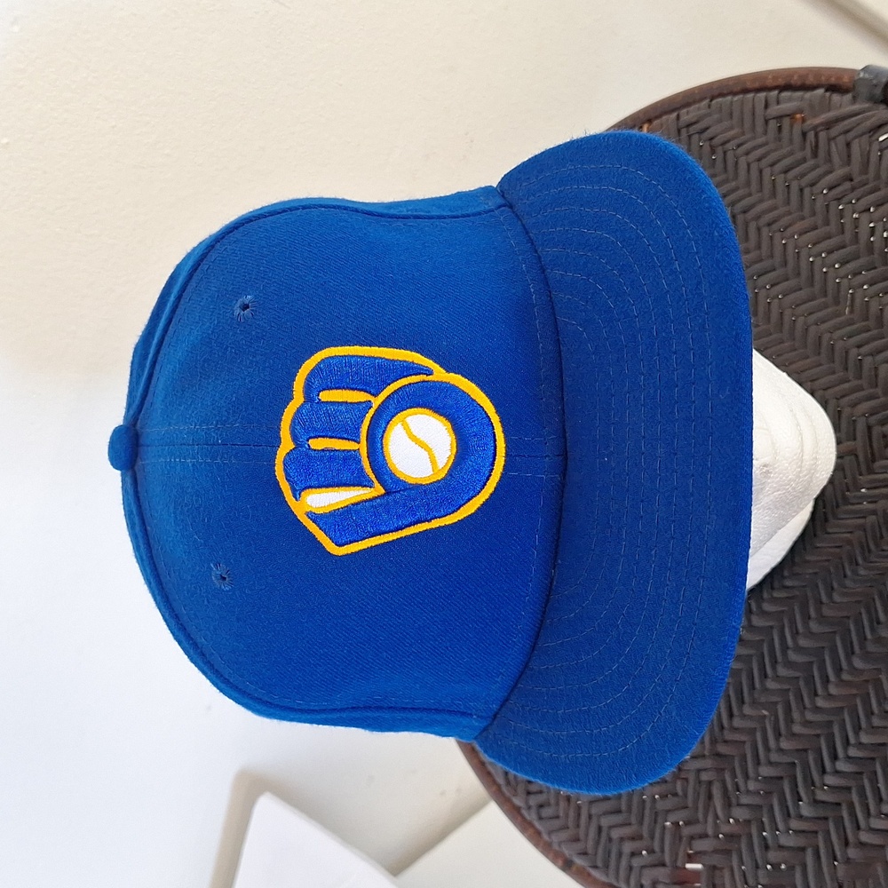 New Era Royal Blue Brewers Glove Logo Snapback Hat with Yellow Accent